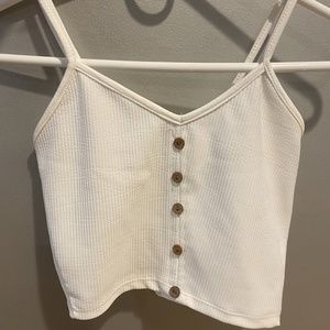 Cropped white tank with buttons